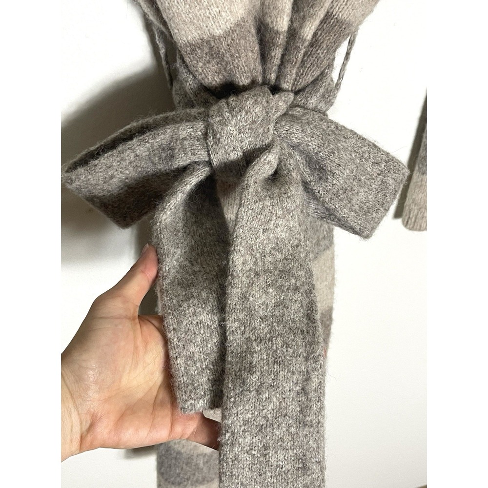 JENNI KAYNE Luxurious Belted Sweater Coat Long Cardi Oatmeal Stripe Yak Alpaca L - Picture 8 of 16